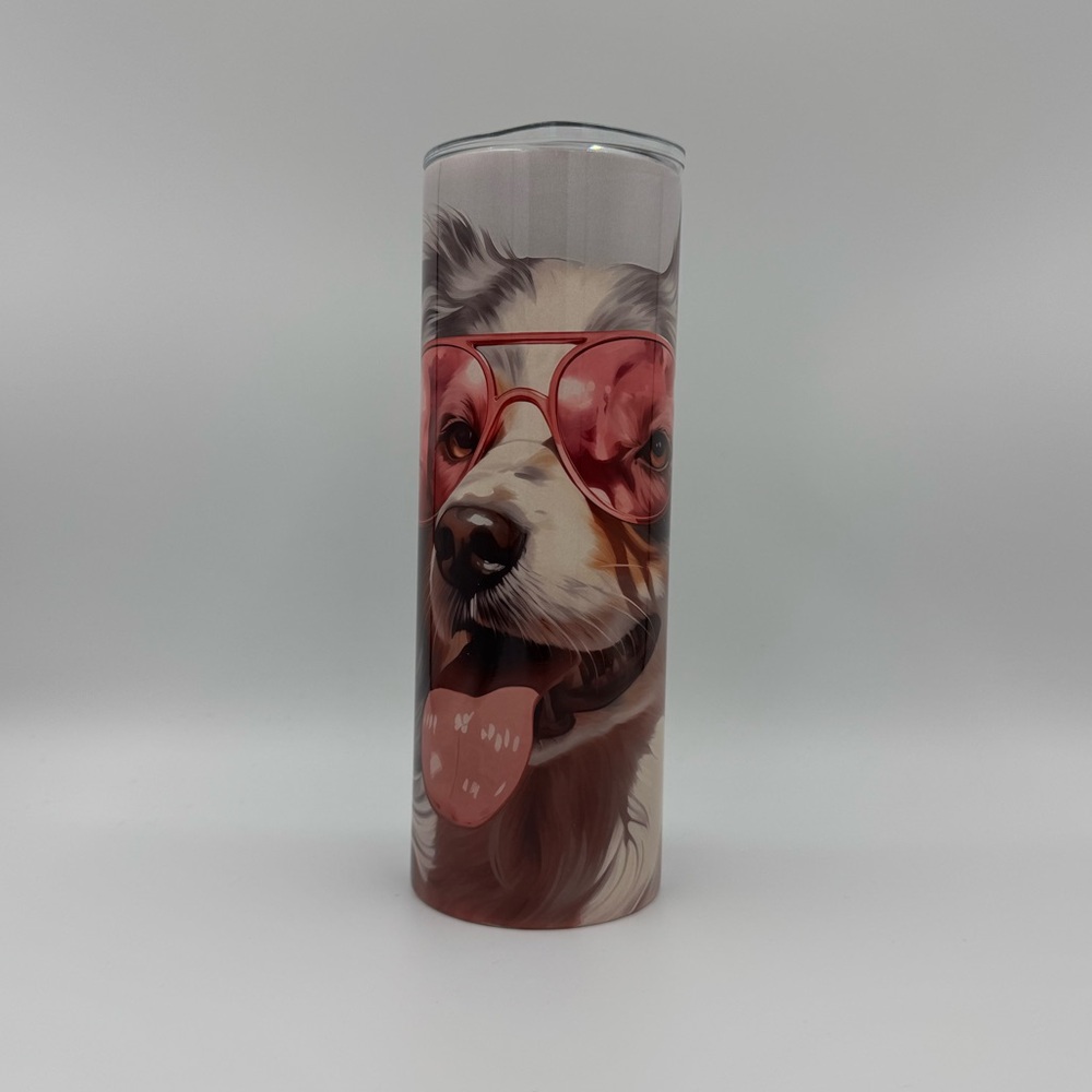 Dog With Pink Glasses 20oz Skinny Stainless Steel Tumbler With Straw